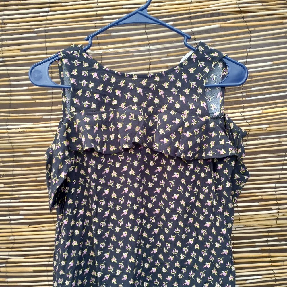 Loft Petite Women's Floral Blouse Ruffle Cold Shoulder - XS